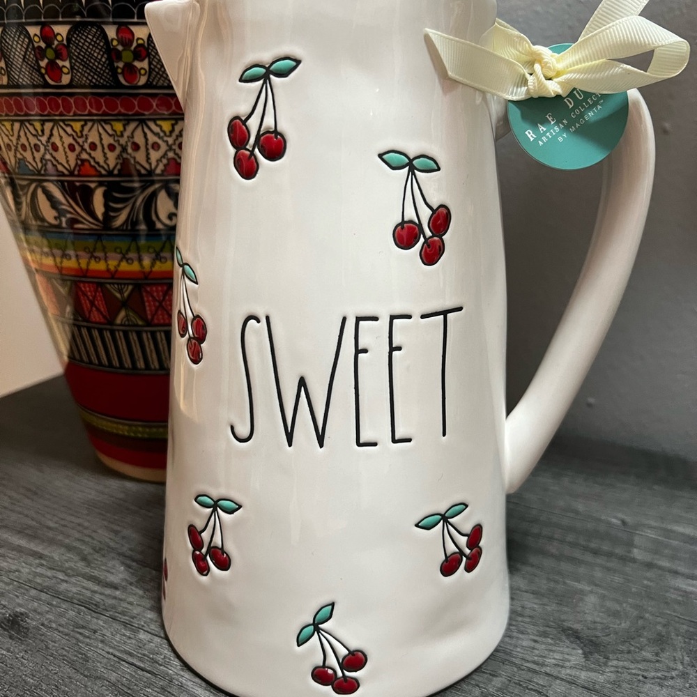 Rae Dunn White Pitcher with Cherry Design - Picture 2 of 6